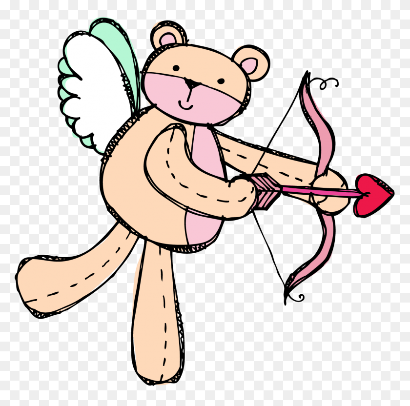 1377x1364 Cupid With Arrow Val Bear Valentines - Cupid PNG