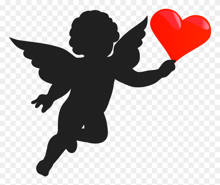 8000x6619 Cupid With Heart Silhouette Png Clip Art Gallery - Victory PNG