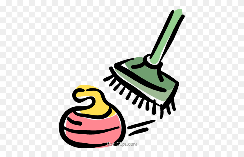 433x480 Curling Rock And Broom Royalty Free Vector Clipart Illustration - Rock Clipart Free