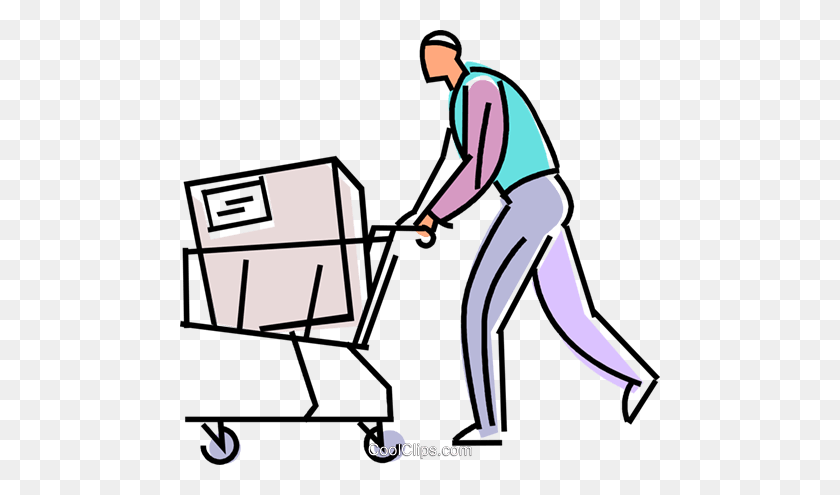 480x435 Customer With A Box In His Shopping Cart Royalty Free Vector Clip - Customer Clipart