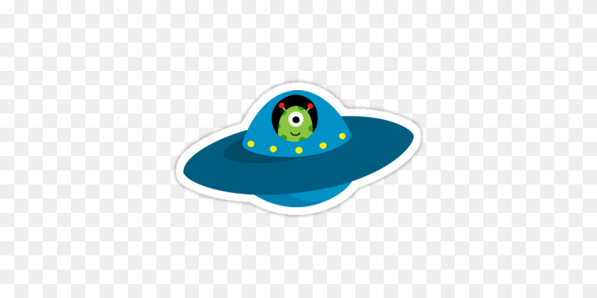 375x360 Cute Alien In Flying Saucer Type Spaceship Sticker' Sticker - Alien Ship PNG