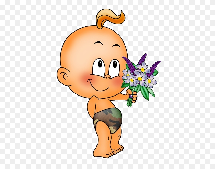 600x600 Cute Baby With Flowers Cartoon Clip Art Images Are - Newborn Clipart
