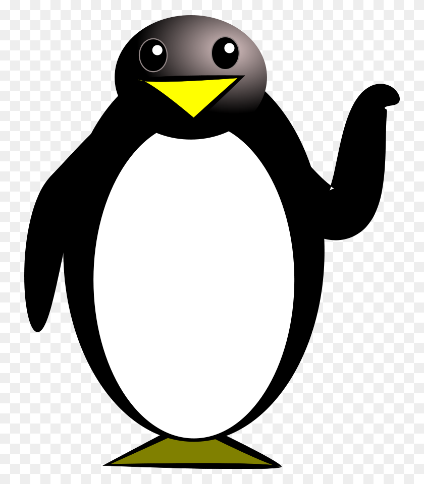 744x900 Милый Черный Пингвин С Красным Галстуком-Бабочкой - Поза Клипарт