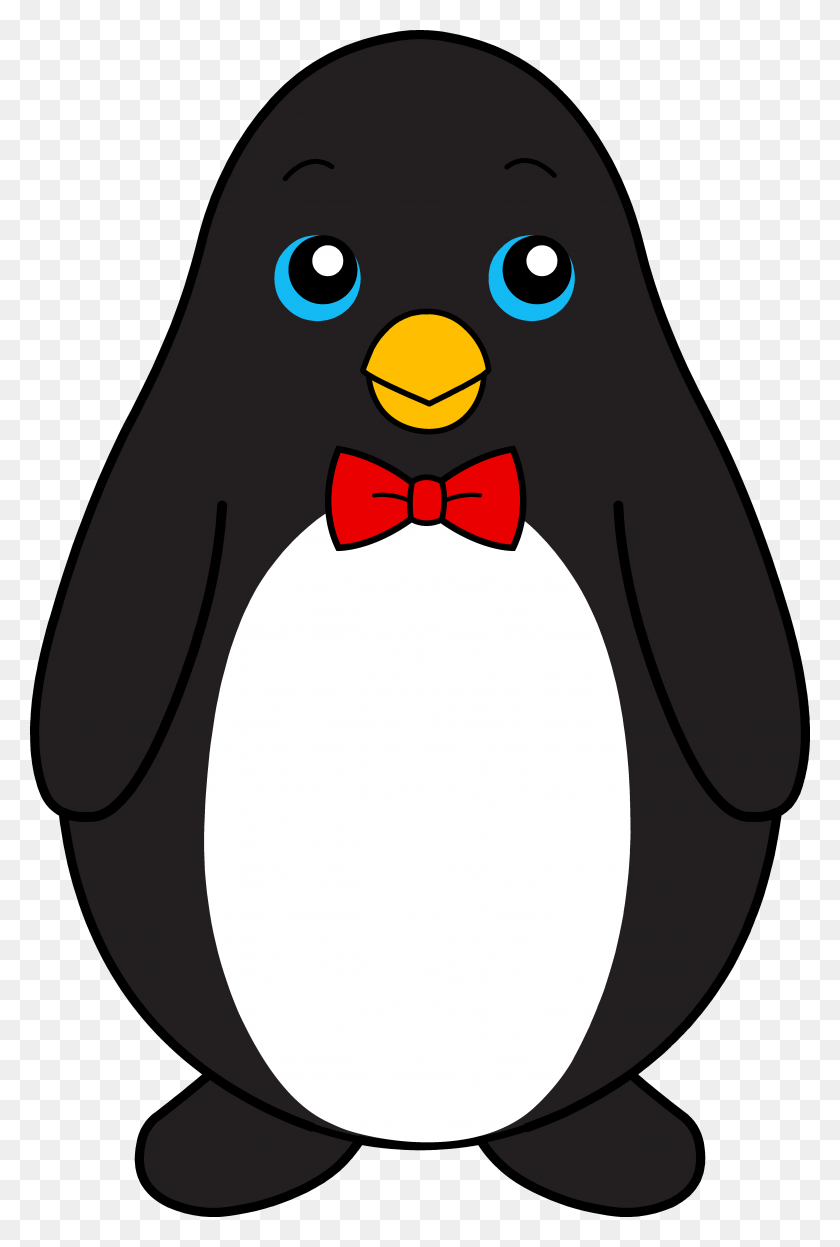 4583x6978 Милый Черный Пингвин С Красным Галстуком-Бабочкой - Красный Галстук-Бабочка Клипарт