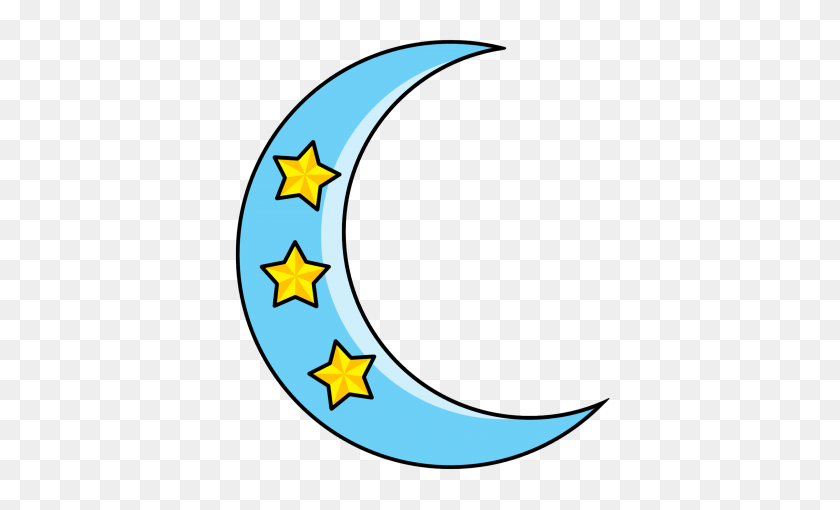 450x450 Cute Blue Crescent Moon With Three Yellow Stars Clipart Design - New Moon Clipart