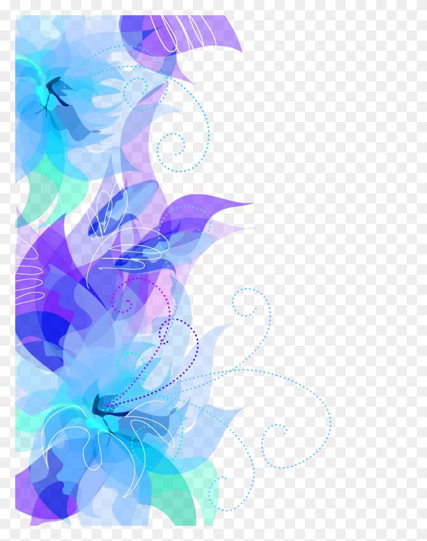 1376x1772 Cute Blue Floral Decoration Transparent Png Gallery - Floral PNG