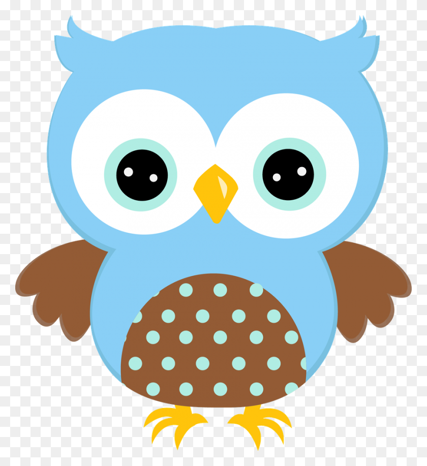 900x989 Cute Blue Owls Group With Items - Fall Owl Clip Art