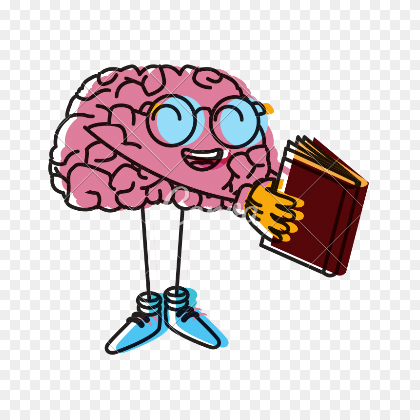 800x800 Cute Brain Reading Cartoon - Cartoon Brain PNG