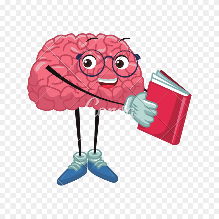 800x800 Cute Brain Reading Cartoon Vector - Cartoon Brain PNG