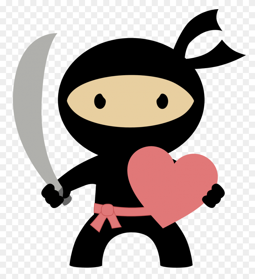 1455x1600 Cute Cartoon Ninja Set With Katana Sword Different Fighting Clip - Katana Sword Clipart