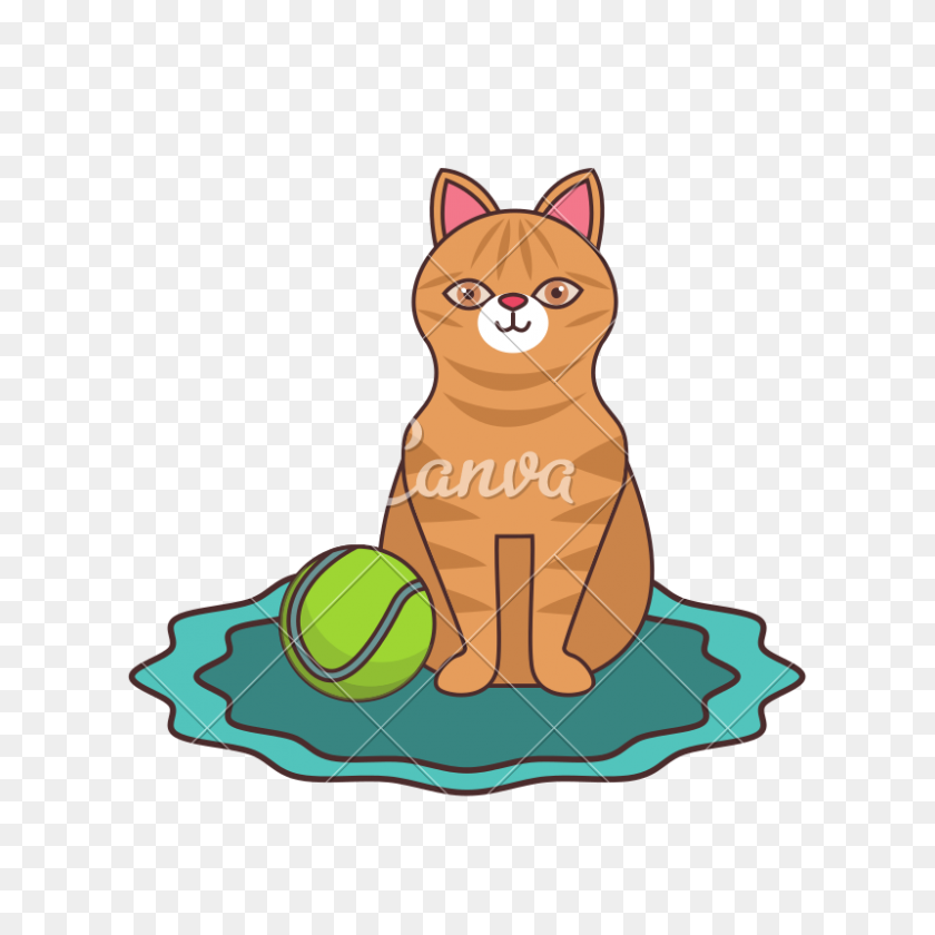 800x800 Cute Cat With Tennis Ball - Cute Cat PNG
