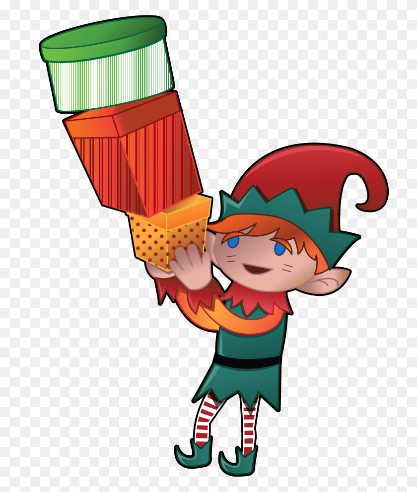 728x931 Cute Christmas Elf With Gift - Elf Clipart For Kids