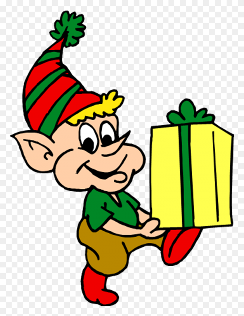 1482x1952 Cute Christmas Elf With Gift - Elf Face Clipart