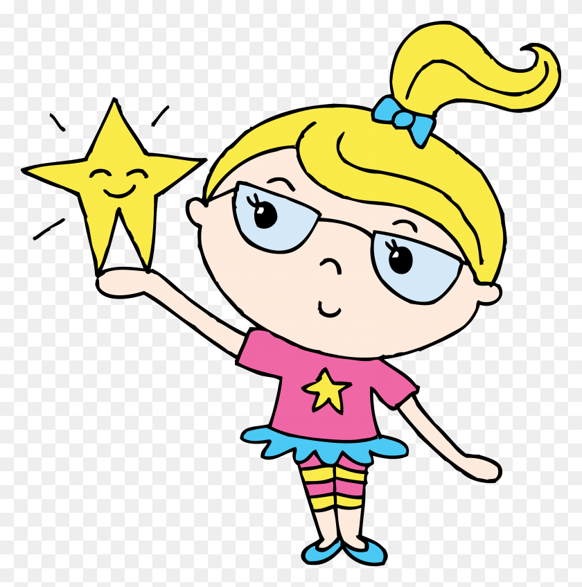 6211x6269 Cute Clipart Of Girl Holding A Star - Shining Star Clipart