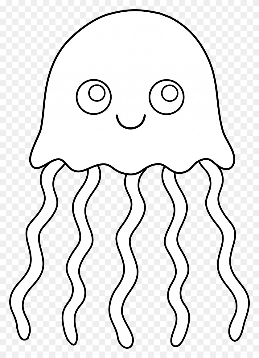 5267x7440 Cute Colorable Jellyfish - Fish Outline PNG