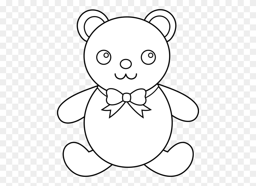 466x550 Cute Colorable Teddy Bear - Teddy Bear Clip Art