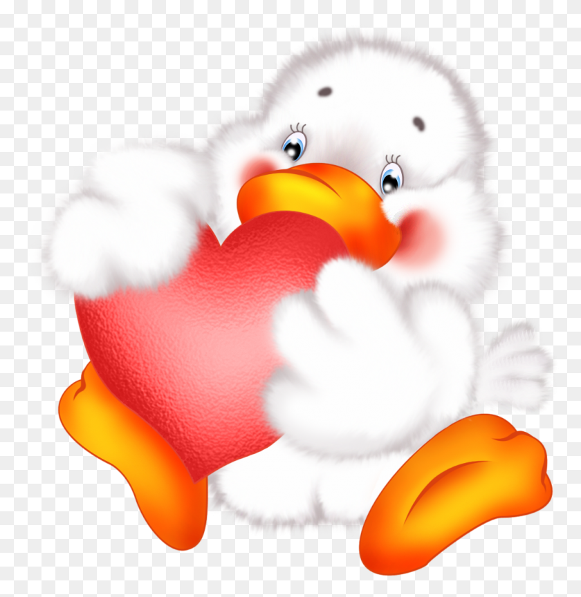 1018x1050 Cute Duck With Heart Cartoon Free - Free Duck Clip Art