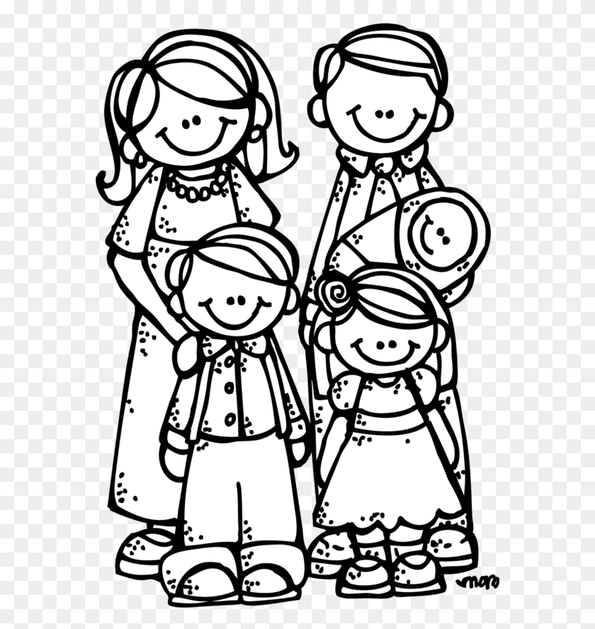 570x828 Cute Family Cartoon Clipart Black And White - Stick Family Clipart