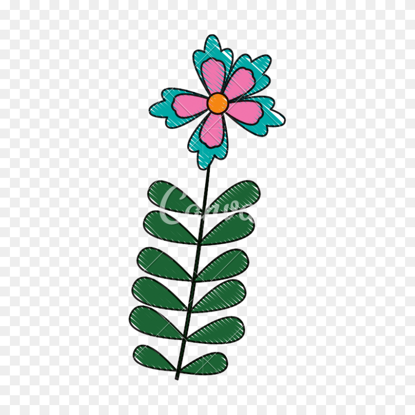 800x800 Cute Garden Flower Doodle Vector Illustration - Flower Doodle PNG