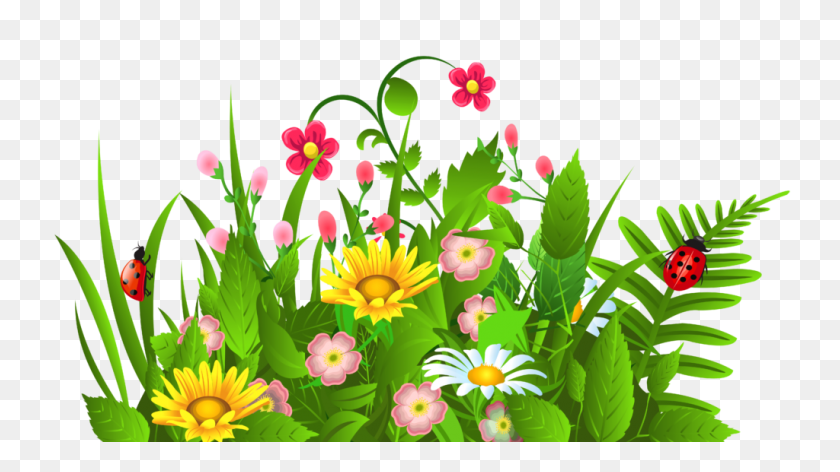 1024x542 Cute Grass And Flowers Png Clipart - Flower PNG Images