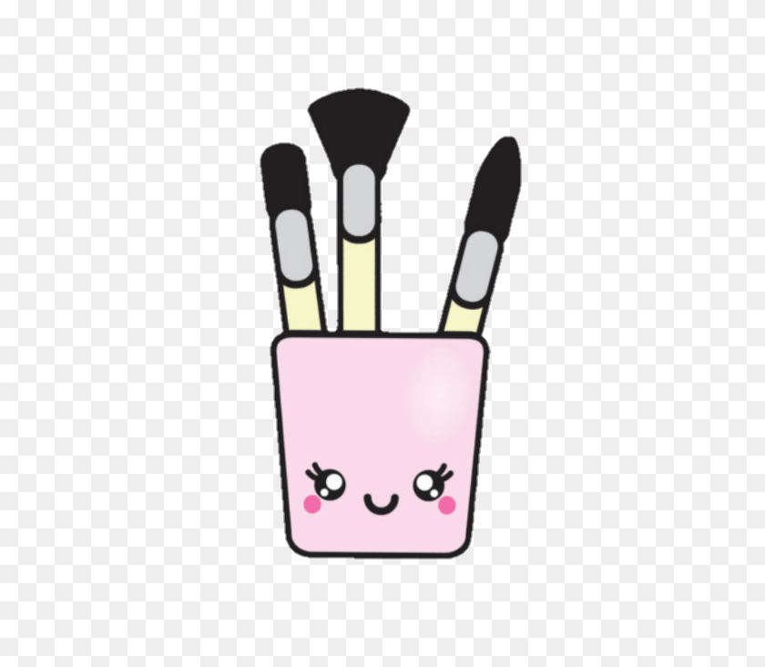 720x672 Cute Kawaii Brushes Brochas - Clipart De Pincel De Maquillaje