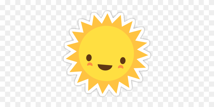 375x360 Cute Kawaii Sun Cartoon Character' Sticker - Sun Drawing PNG