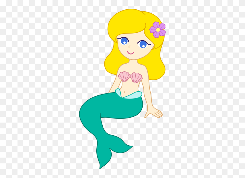 298x550 Cute Mermaid With Blonde Hair Mermaids Under The Sea - Scallop Shell Clip Art