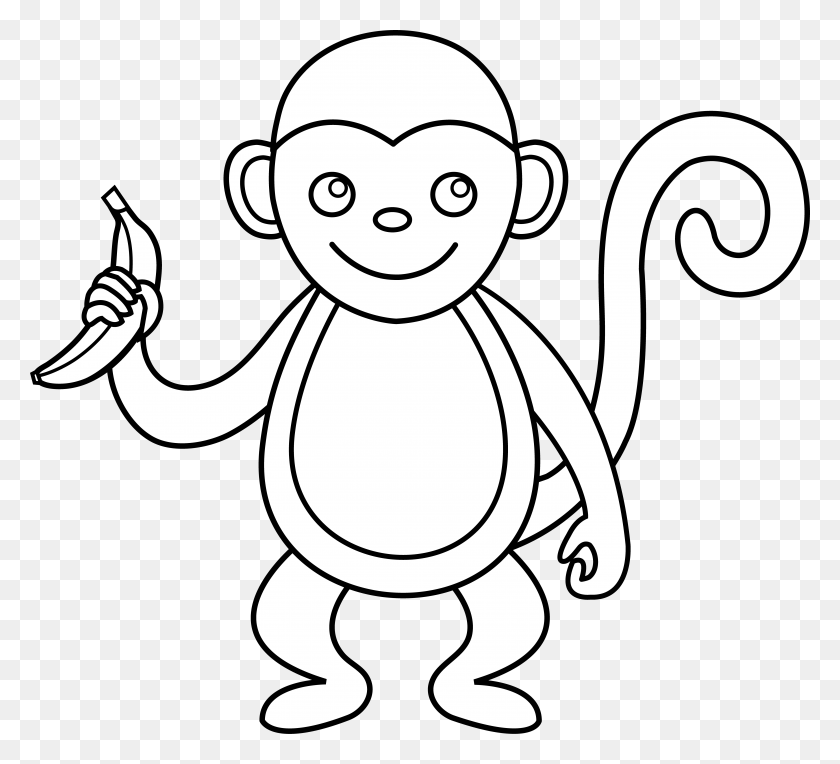 5881x5308 Cute Monkey Line Art - Monkey Outline Clipart
