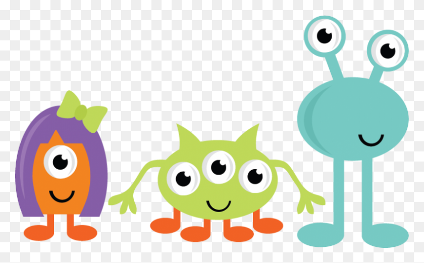 800x473 Cute Monster Clipart Group With Items - Monster PNG