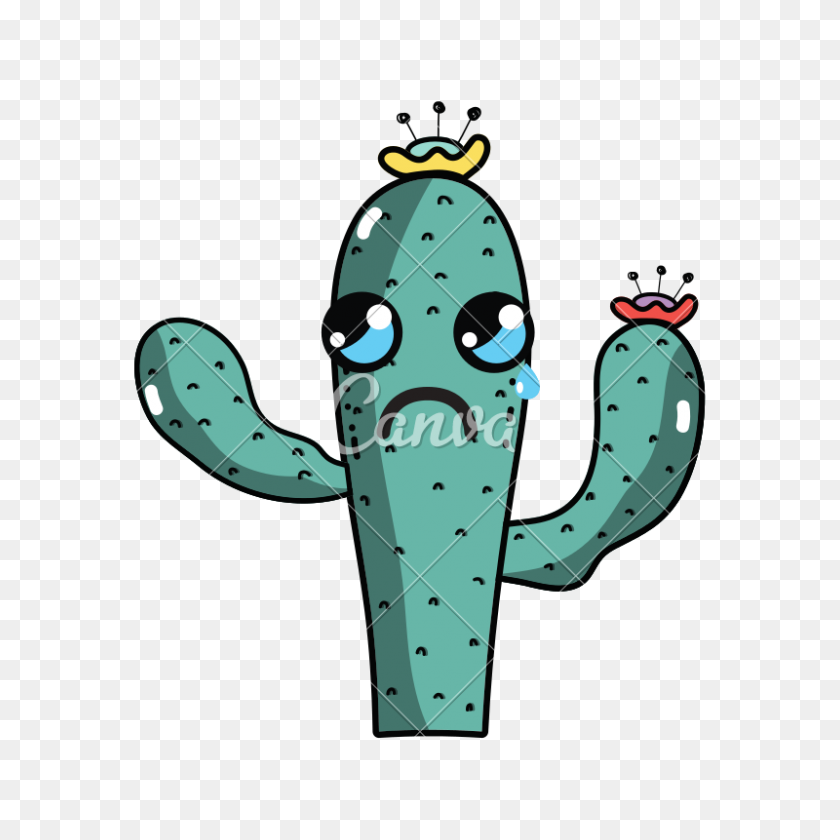 800x800 Cute Nice And Crying Cactus Plant - Cute Cactus PNG