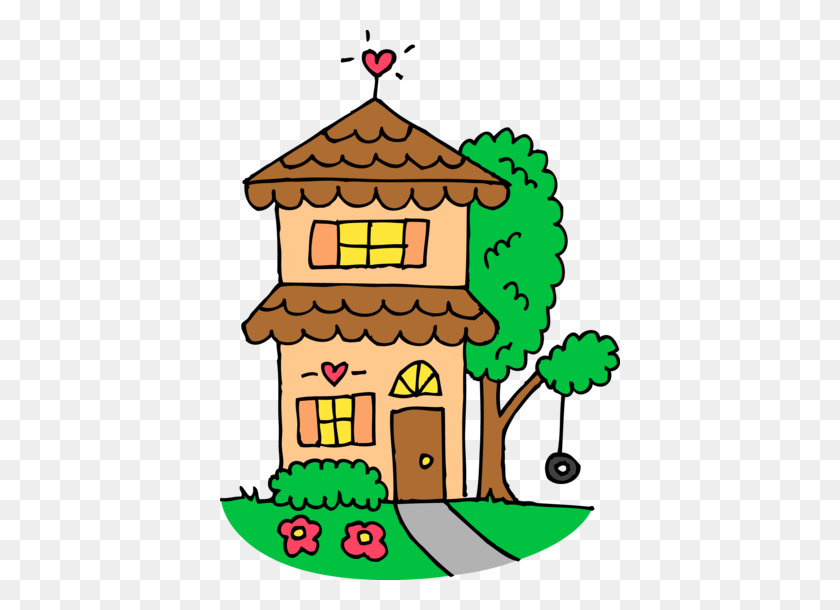 400x550 Cute Orange Two Story House - Suburban Clipart