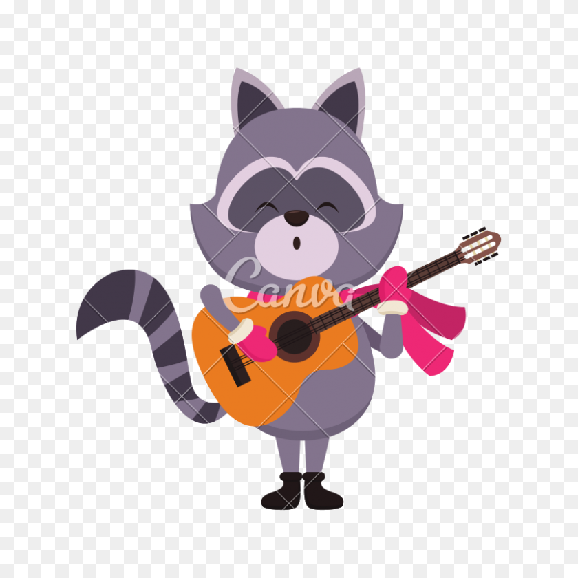 800x800 Cute Raccoon Playing Guitar - Cute Raccoon Clipart