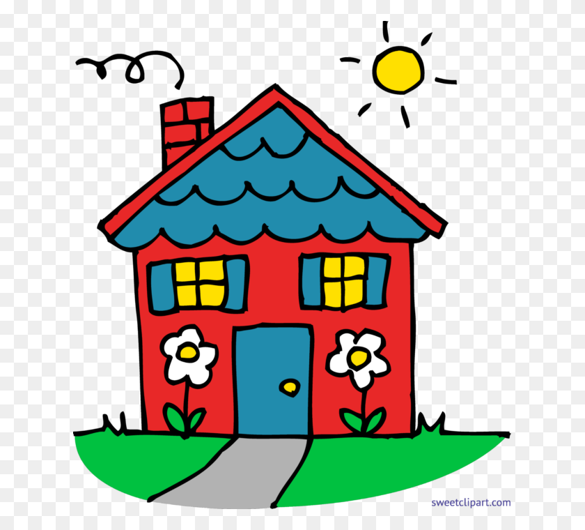 629x700 Cute Red And Blue House Clip Art - Main Office Clipart