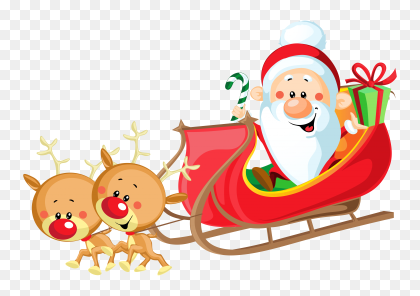 6412x4378 Santa Claus Con Trineo Png Clipart - Trineo Png