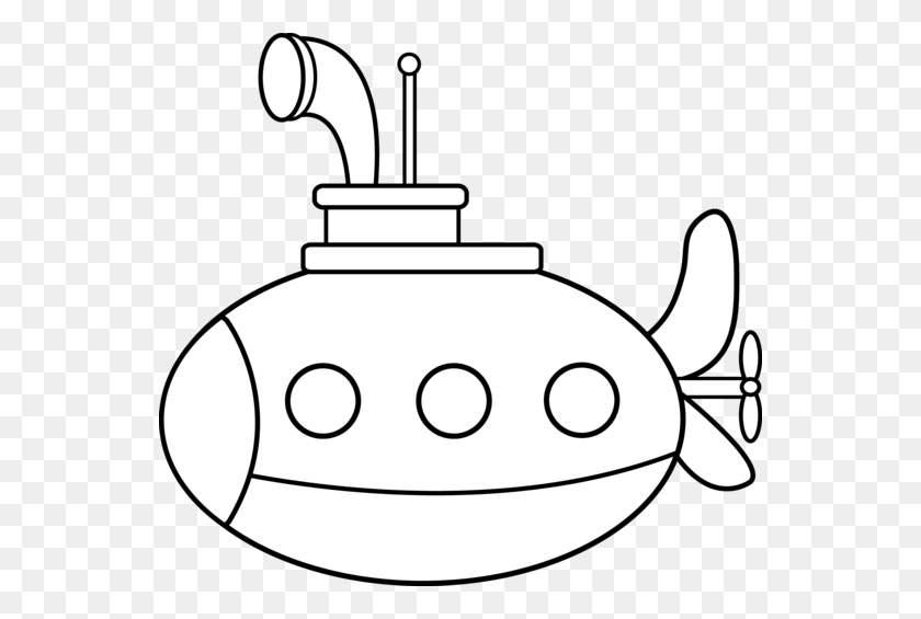 550x505 Раскраска Симпатичная Подводная Лодка - Черно-Белый Клипарт С Подводной Лодкой