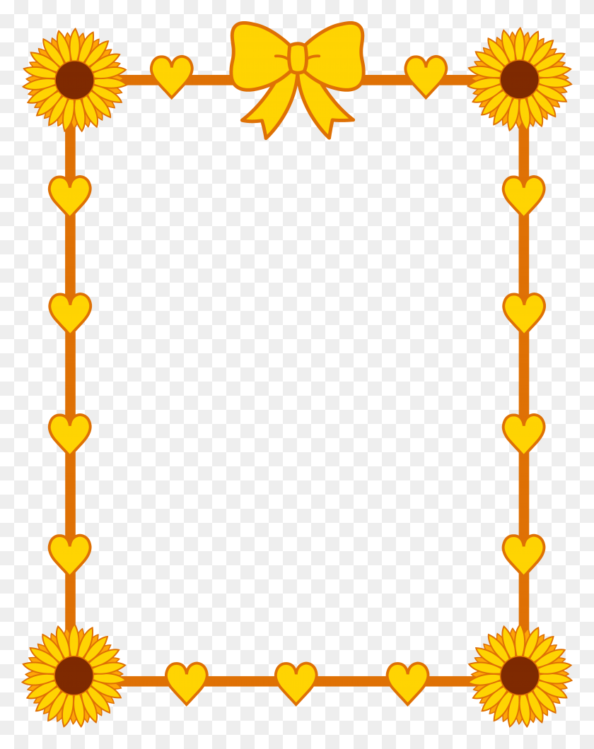 6671x8554 Cute Sunflower Border Frame - Clip Art Borders And Frames Free
