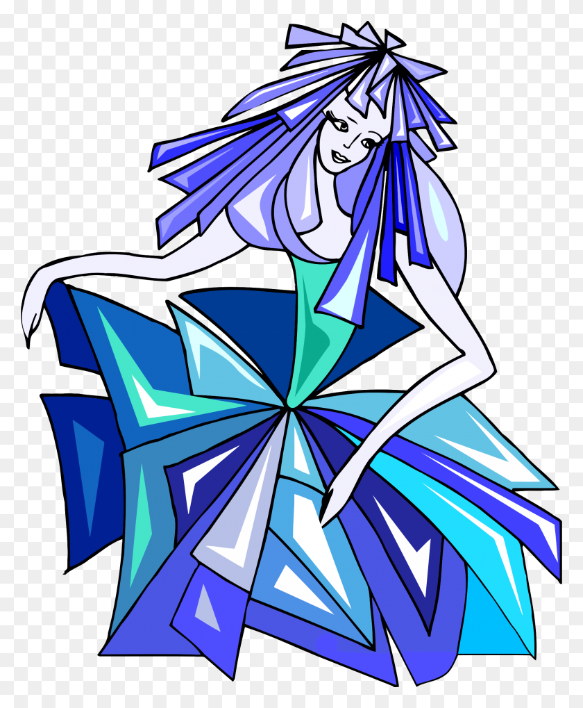 1952x2400 Танцовщица В Платье Синих Цветов - Векторный Клипарт