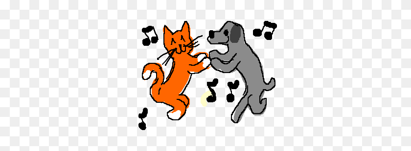 300x250 Dancing Cat Dog Clipart Free Clipart - Cat And Dog Clipart
