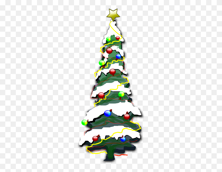 258x591 Decorated Christmas Tree With Snow Clip Art - Snow Background Clipart
