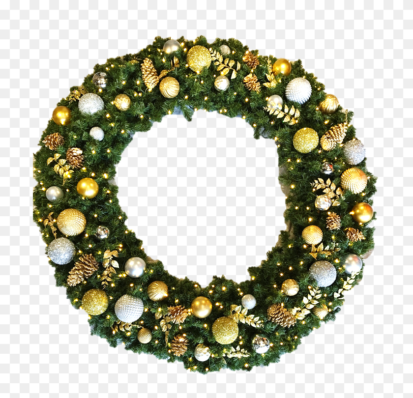 706x750 Decorated Wreaths - Gold Wreath PNG