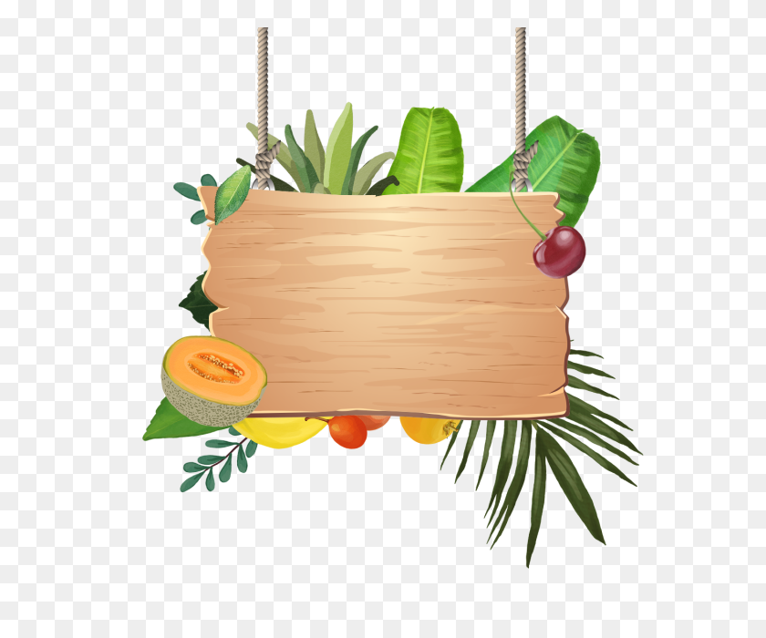 640x640 Decoration Of Tropical Fruits With Wooden Hanging, Tropical - Wooden Plank PNG