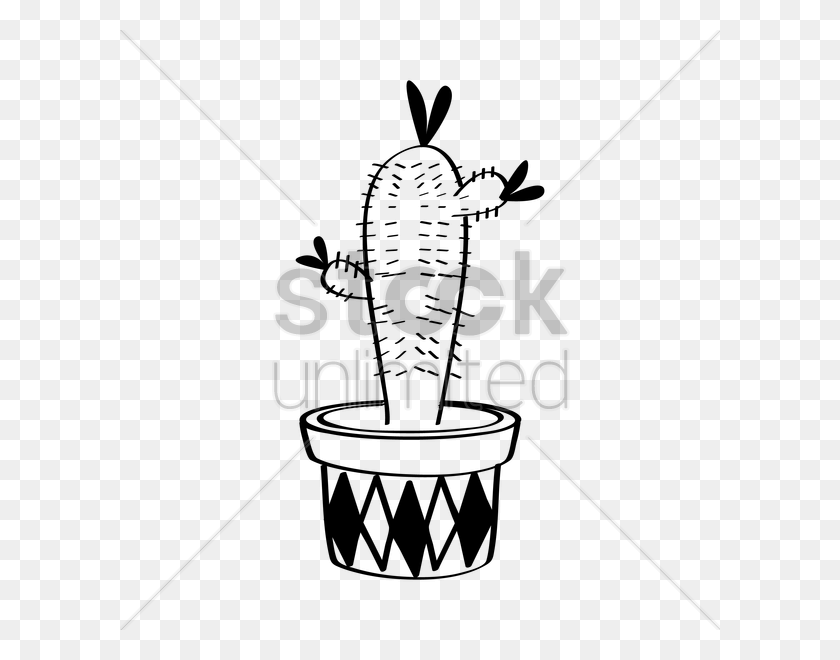 600x600 Decorative Cactus Vector Image - Black And White Cactus Clipart