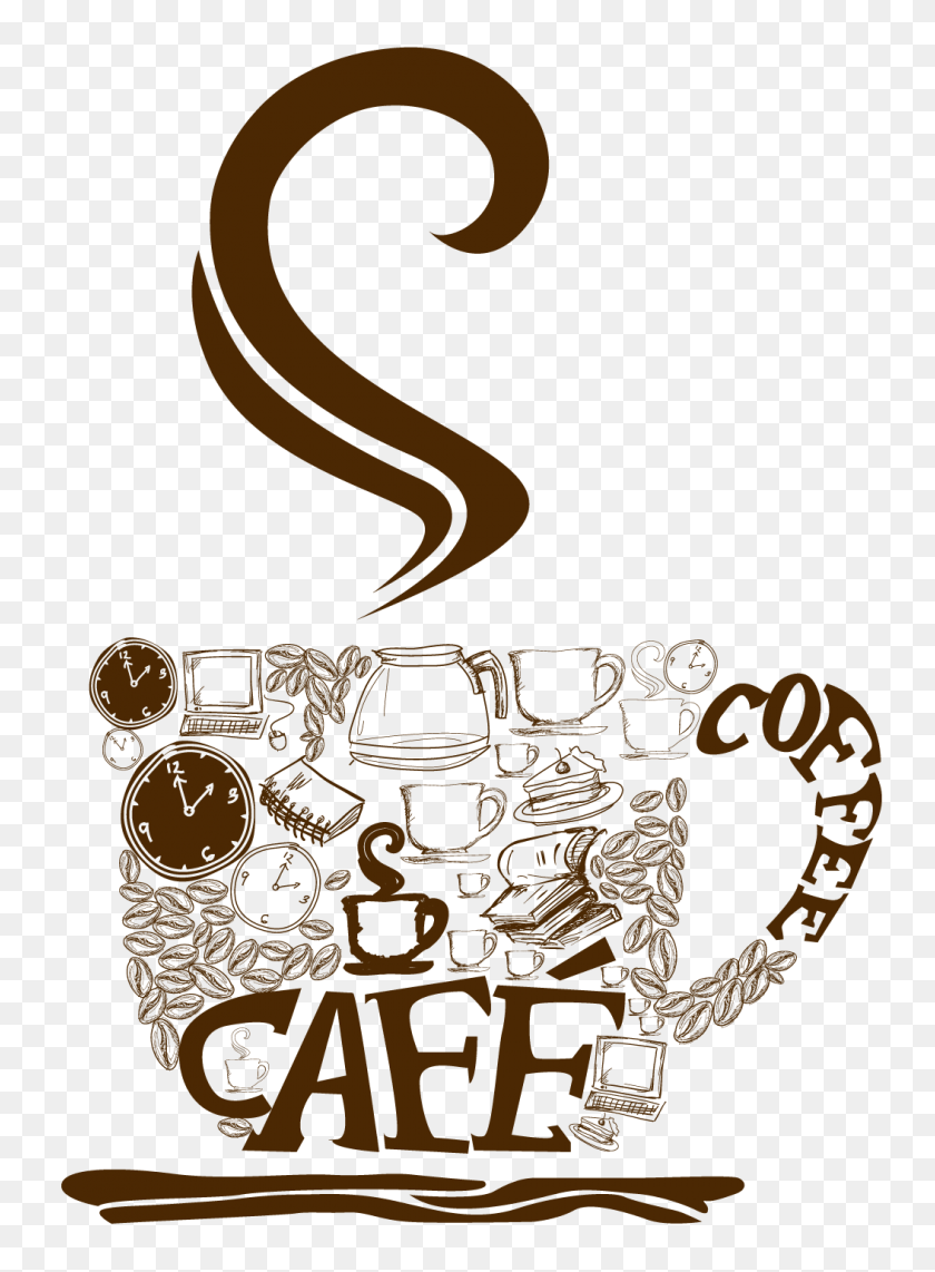 1053x1461 Decorative Coffee Cup Png Vector - Poster PNG
