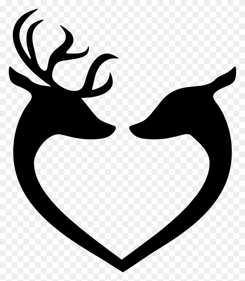 1994x2316 Deer Couple Heart Silhouette Black Icons Png - Silhouette PNG