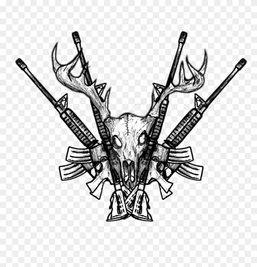 1024x1068 Deer Skull Rifles Crossed - Deer Skull Clipart
