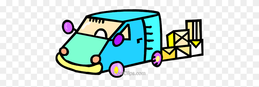 480x223 Delivery Van With Shipping Crates Royalty Free Vector Clip Art - Vans Clipart