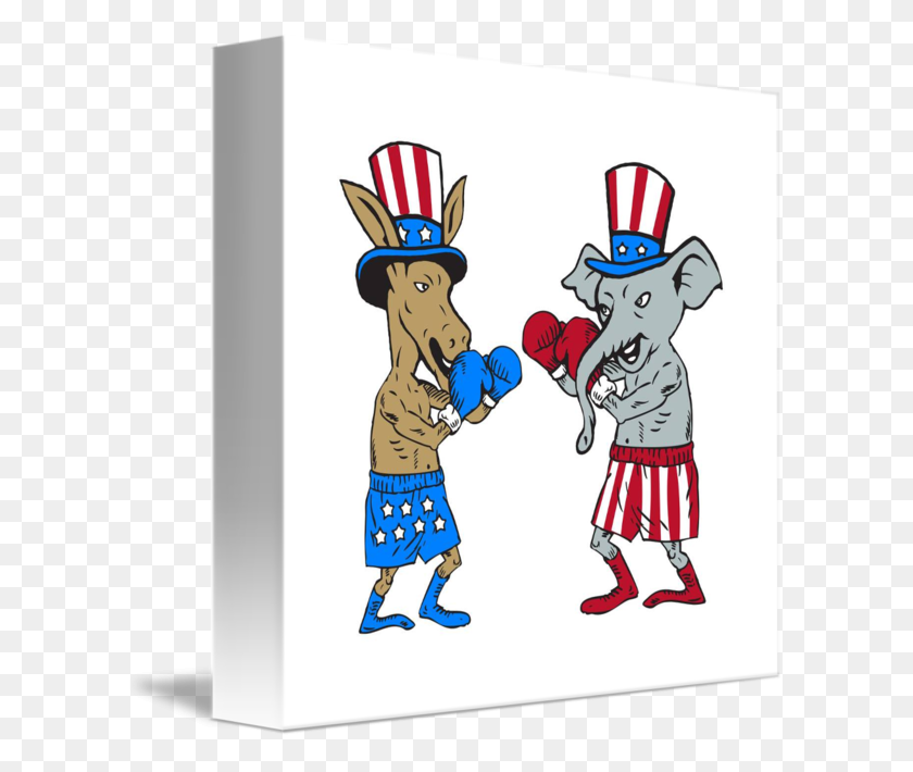 606x650 Democrat Donkey Boxer And Republican Elephant Masc - Democrat Donkey PNG