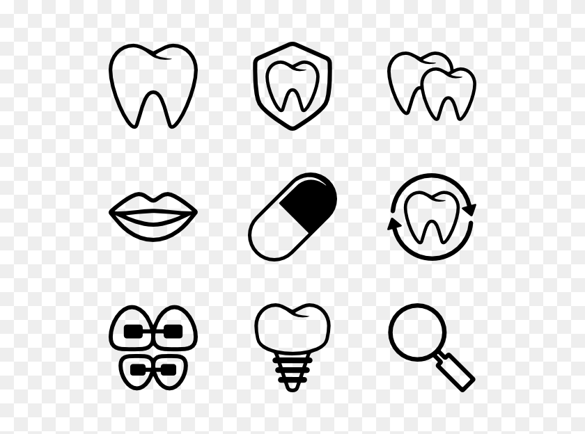 600x564 Стоматологические Иконы - Зуб Черно-Белый Клипарт