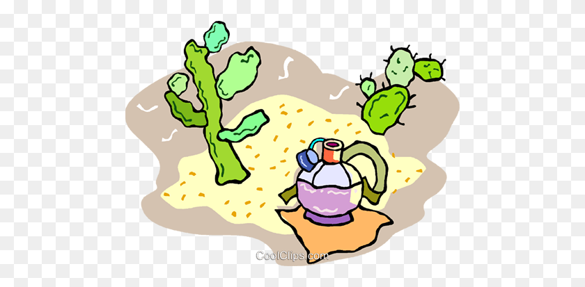 480x353 Desert, Cactus And Canteen Royalty Free Vector Clip Art - Desert Clipart