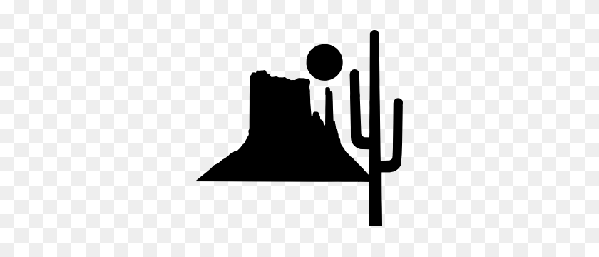 300x300 Desert Mountain With Sun And Cactus Sticker - Cactus Black And White Clipart